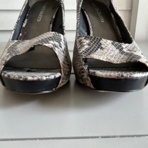 Franco Sarto Snake Print Peep Toe Platform Pumps Gray Stacked Heel Size 10M - Picture 7 of 16